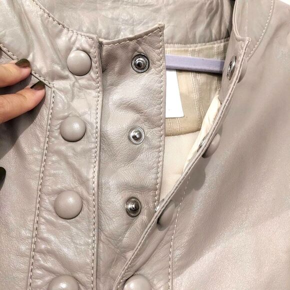 Lamb LEATHER Ecru-Beige Bruuns Bazaar Mini Dress with Pockets, Sz. 8 /10 - Picture 9 of 10